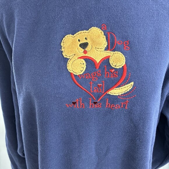 M&C Sportswear Sweatshirt Womens L Navy Crewneck Embroidered Dog Graphic - Picture 2 of 7